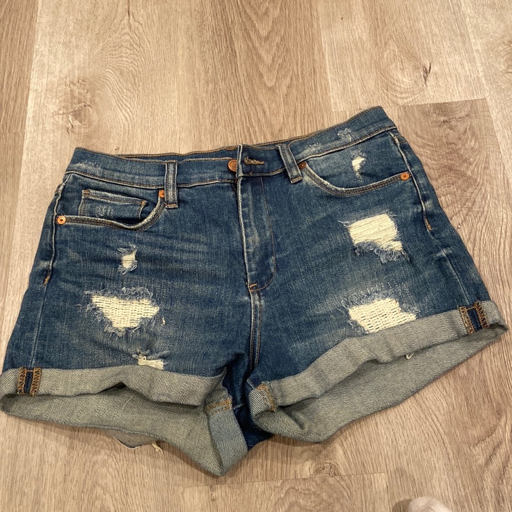Blank NYC High Rise Fulton Distressed Shorts
